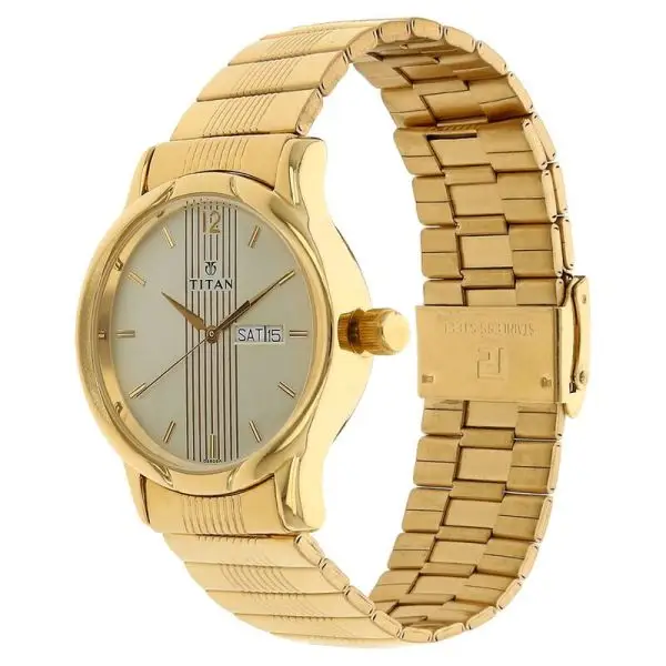 Titan Analog with Day and Date Champagne Dial Metal Strap watch for Men (NS-1580YM05) - Image 2